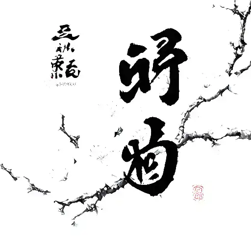 Chinese Writing With Cherry Blossoms In The Background