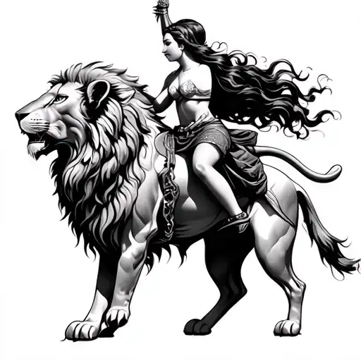 Bull Woman Riding On The Lion