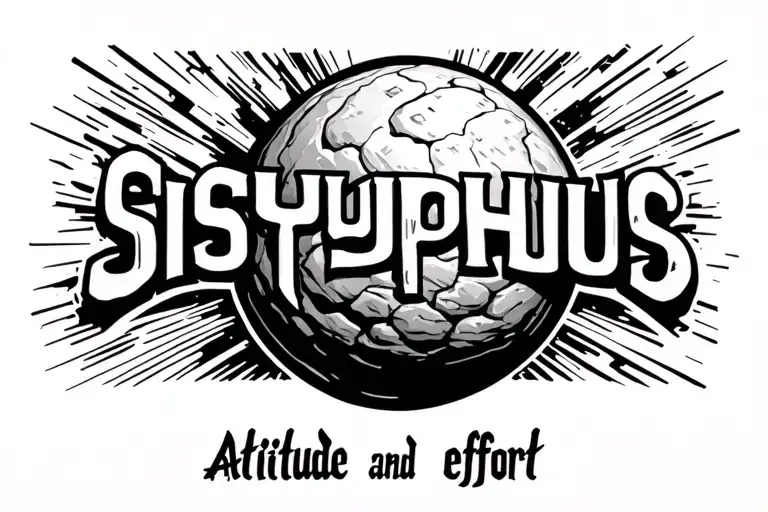 Sisyphus With The Words Attitude And Effort