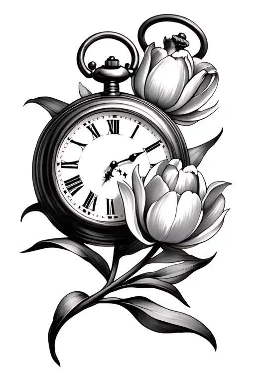 2 Pocket Watch And Tulip Flower