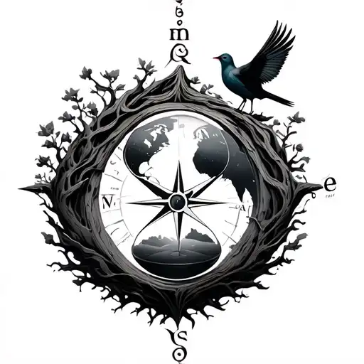 World Tree With An Hourglass Compass Bird