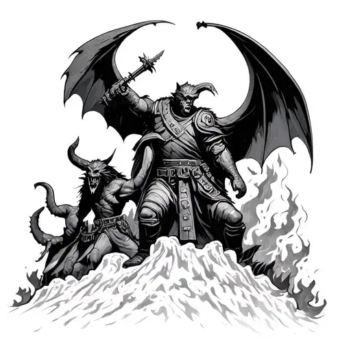 Soldier Battle With Demons On Mount Fire