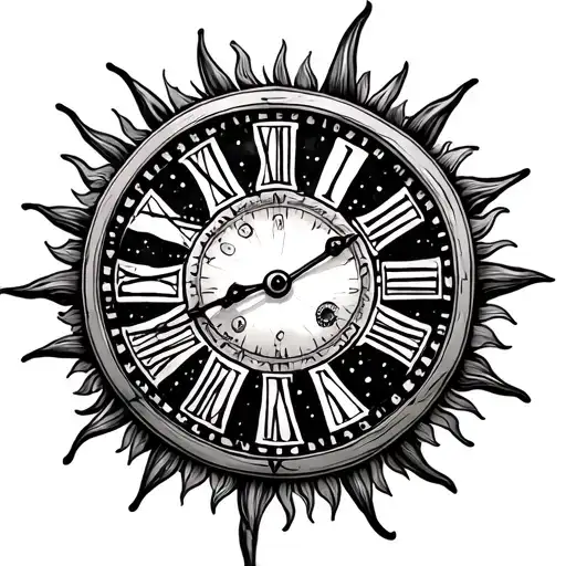 Sun And Clock Mechanism Intertwined
