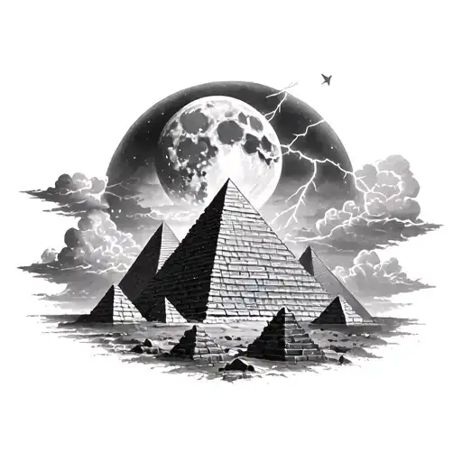 Pyramids Moon Lightning Clouds Up