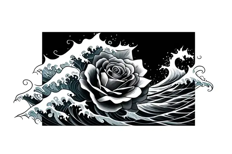 Ocean Wave Melding Into Rose Intertwined