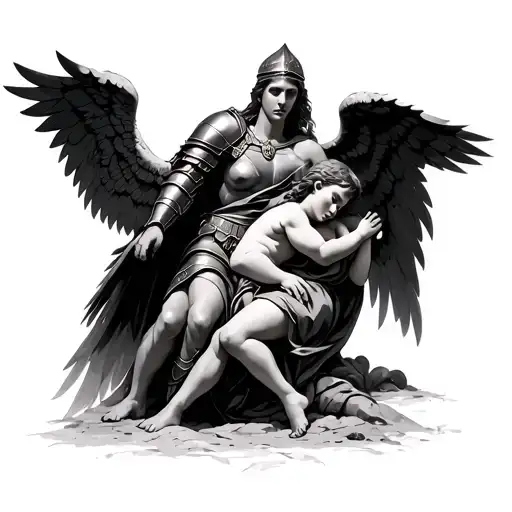 Gladiator Defending Angel With Baby Angel