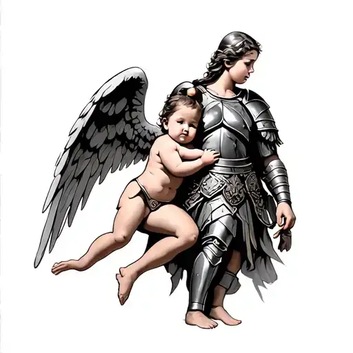 Gladiator Defending Angel With Baby Angel