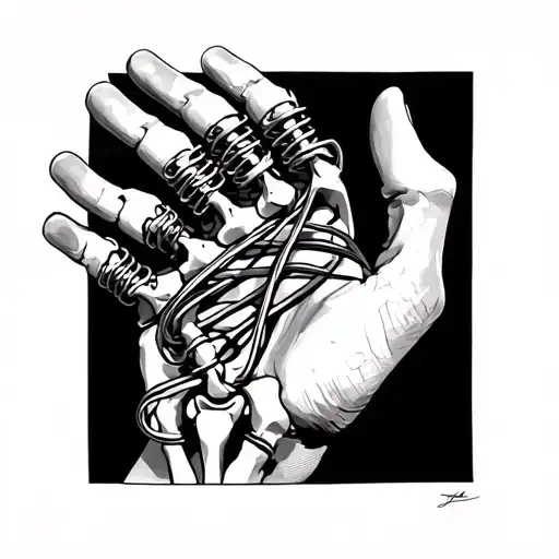 The Inside Of A Hand With Rubber Bands And Metal Springs In The Place Of Bones And Ligaments