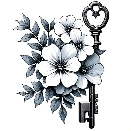 Forget Me Nots Wrapped Around And Old Timey Key