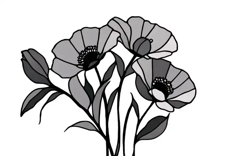 Stained Glass With Poppy Flowers Geometric Patterns