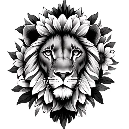 Lion Face In Center Of Flowers