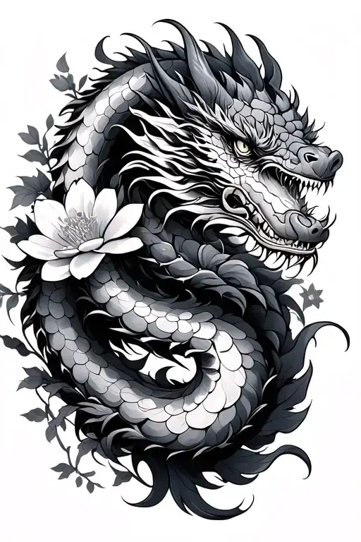 Japanese Dragon And Flowers Wrapped