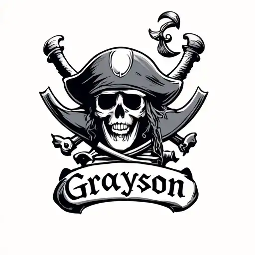 The Name Grayson With A Pirate Design Around It