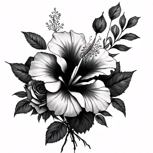 Bouquet Of Hibiscus And Roses