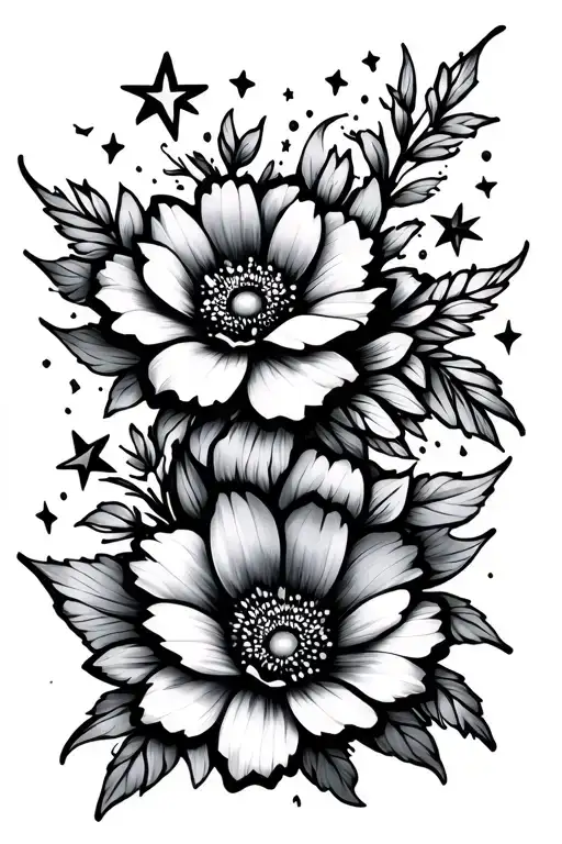 Fine Line Flowers With Stars