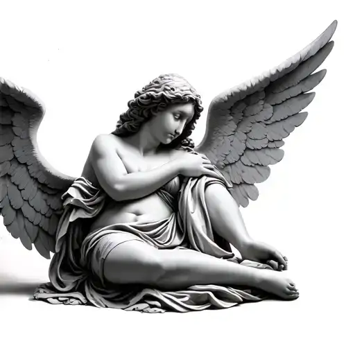 Angel Mature Laying With Whole Body Out And Statue Looking