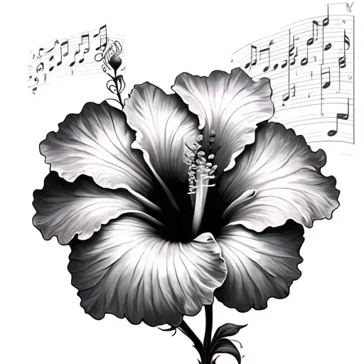 Hibiscus Flower Outlined With Song Notes