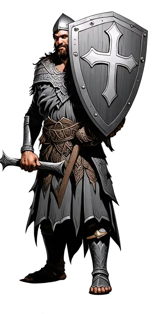 Viking Warrior Holding A Shield With A Cross