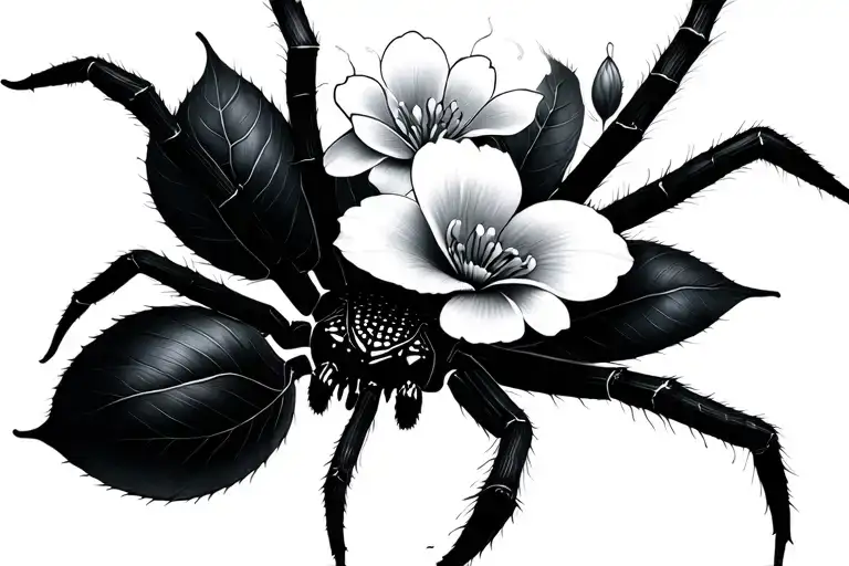Cyberrealism With A Spider And Flowers Intertwined