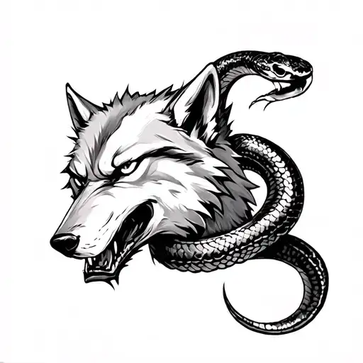 Anger Wolf And Anger Snake Sketch Style