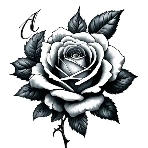 Initial A With Rose Blooming