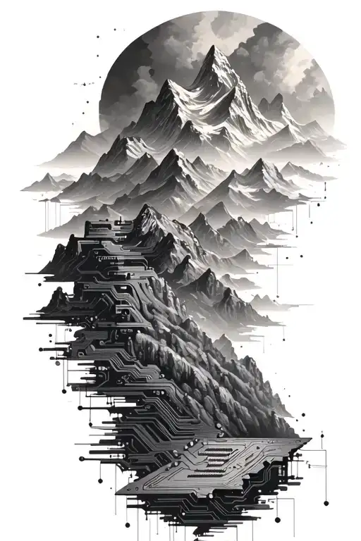 Microchip Circuit Infused In Mountains