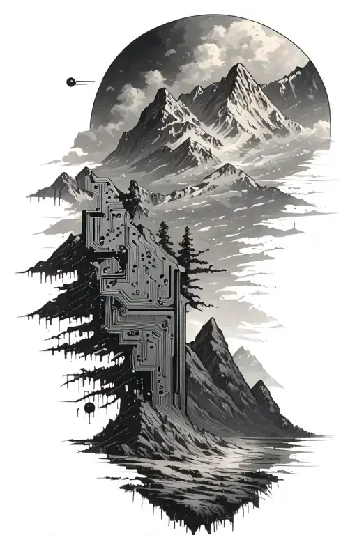 Microchip Circuit Infused In Mountains