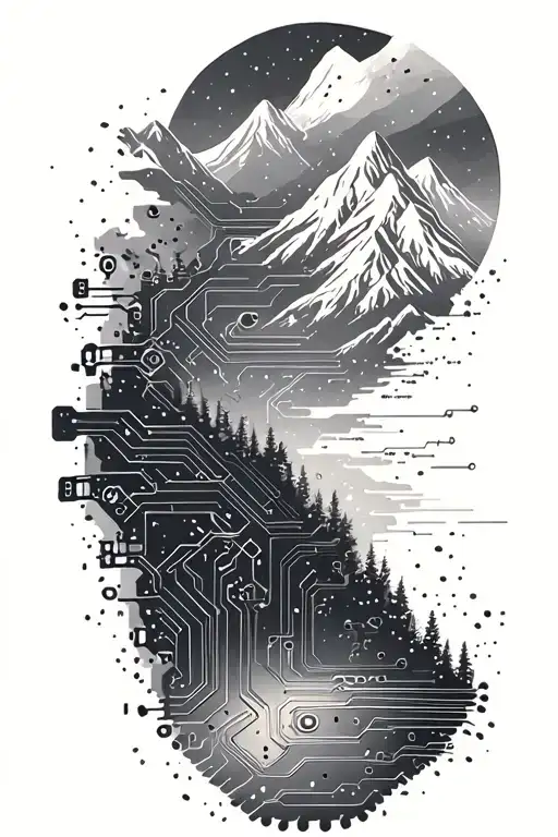 Microchip Circuit Infused In Mountains
