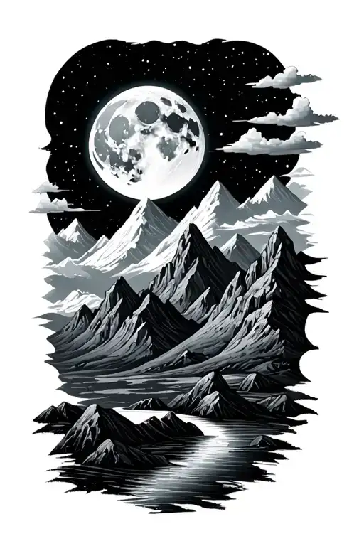 Moon And Mountains Across