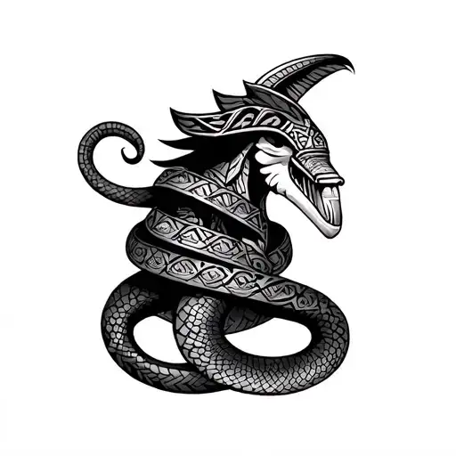 Black Mamba Wrapped Around Aztec Warrior