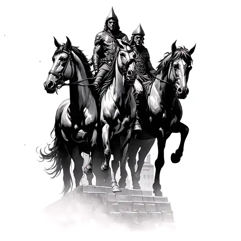 Four Horsemen Of The Apocalypse On A Rooftop Scene