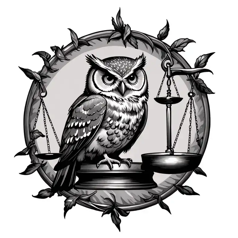 Simple Law Scale And An Owl Sitting On The Middle