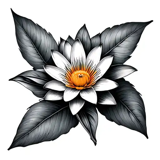 A Bouquet Of Water Lily And Marigold Flower Intertwined