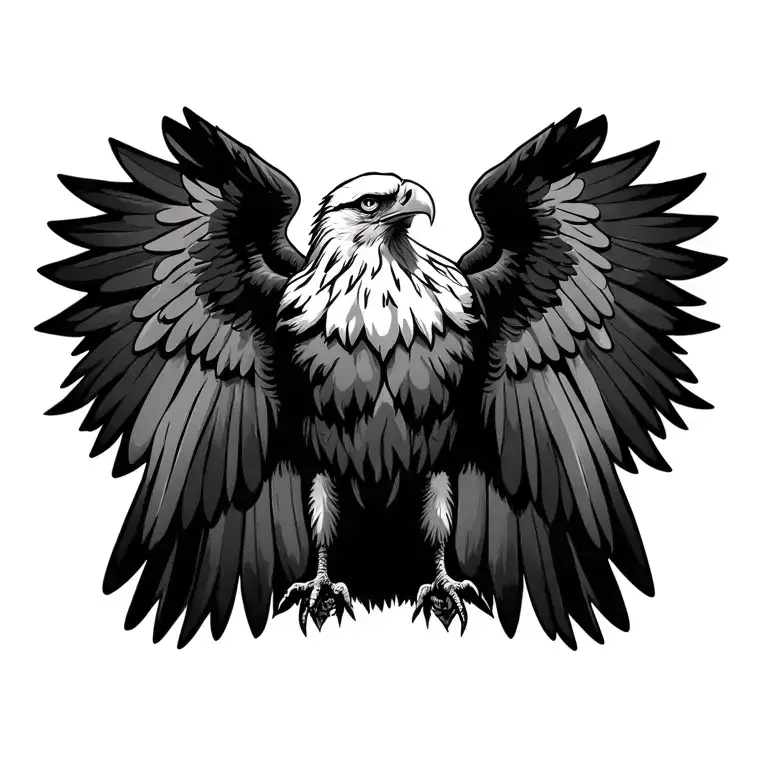 Eagle Seen From The Front With The Wings Are Widely Deployed Horizontal