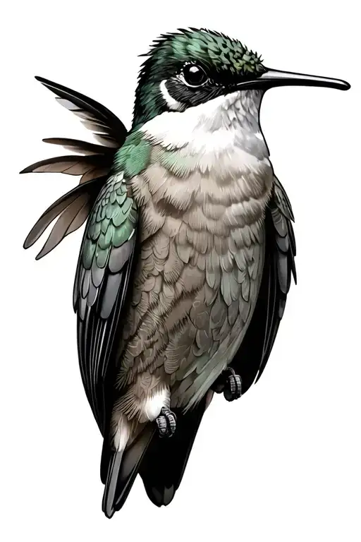 Hummingbird In Army Gear Black And Grey Realism Style
