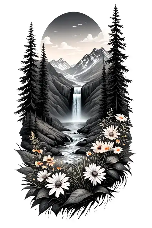 Mountain Waterfall Wildflowers