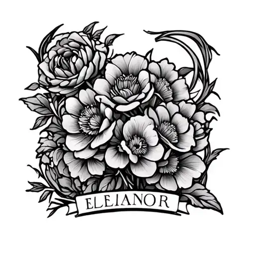 A Tattoo Design Of The Name Eleanor With Flowers Intertwined