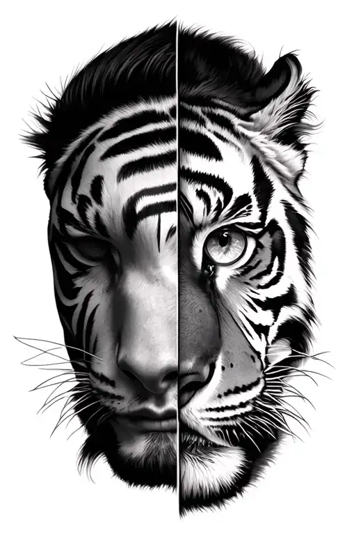 Half Of A Man's Eye And Then The Other Half Being A Tigers Eye