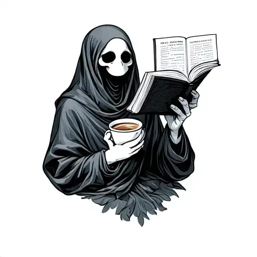 Ghost Reading And Holding Coffee