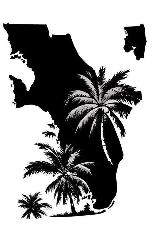 State Of Florida With Main Highway And Palm Tree