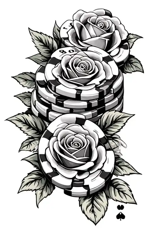 Poker Chips With Roses And Money On Far Arm Sleeve