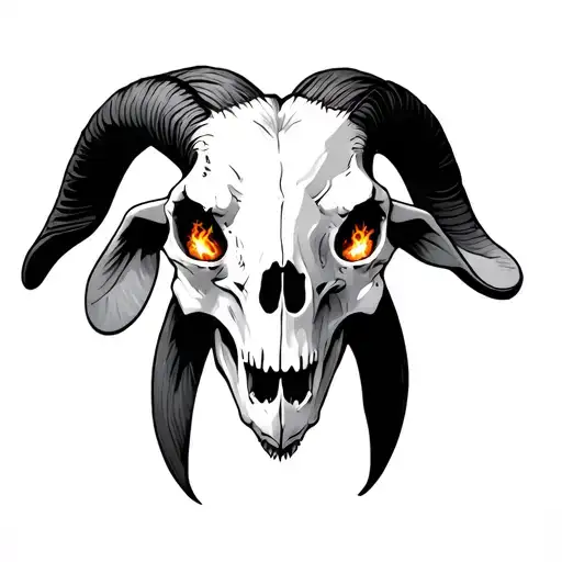 Goat Skull With Reflection Of A Person Burning In Its Eyes