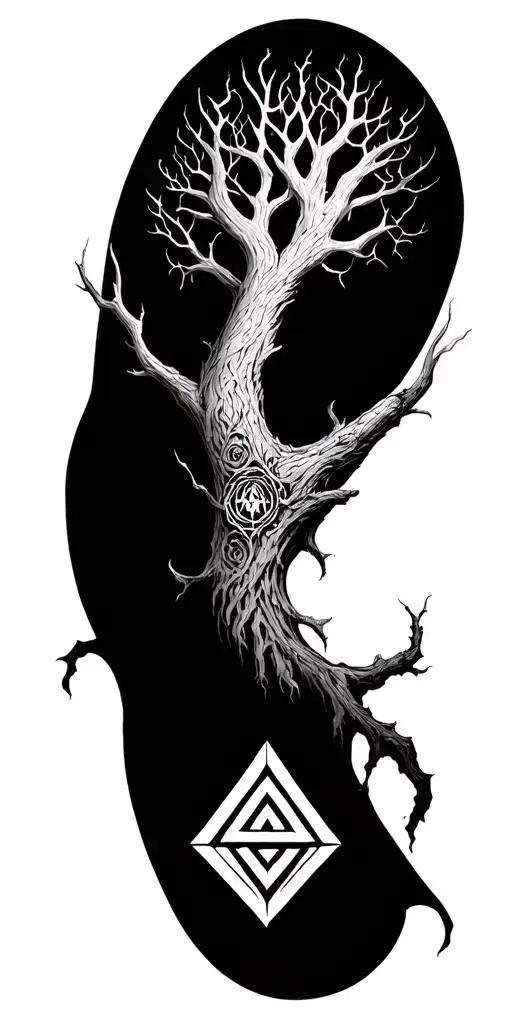 Massive Yggdrasil With Valknut In The Background