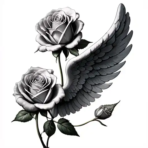 3Rose With Baby Angel Wing
