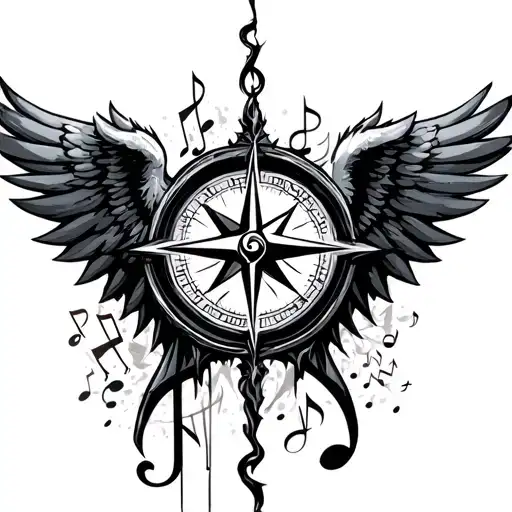 Compass Half Angel Half Demon And Music Note