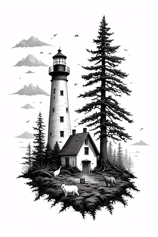 Forest With Lighthouse And Animals