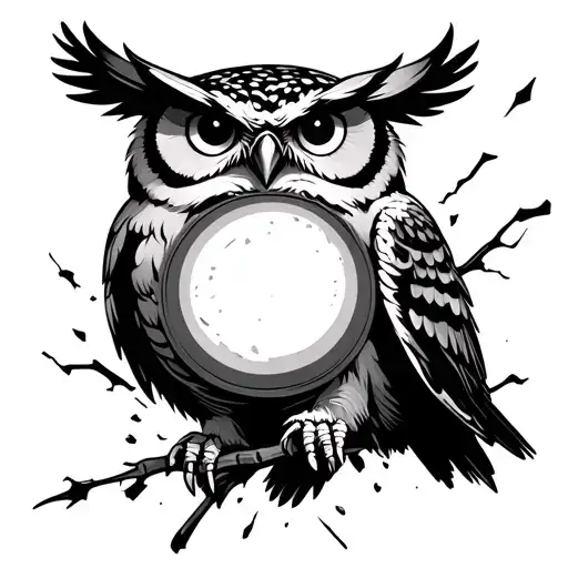 Owl With Circle Clutched In Talons Breaking