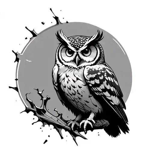 Owl With Circle Clutched In Talons Breaking