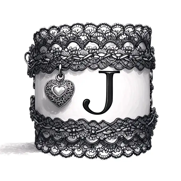 Lace Bracelet With Heart Charm Initials J