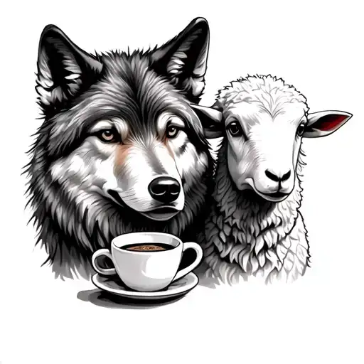 Wolf And Sheep Having A Coffee Together